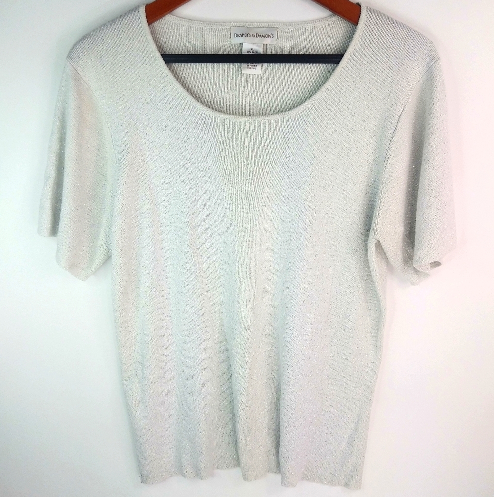 Drapers Diamonds XL Silver White Knit Top Plus